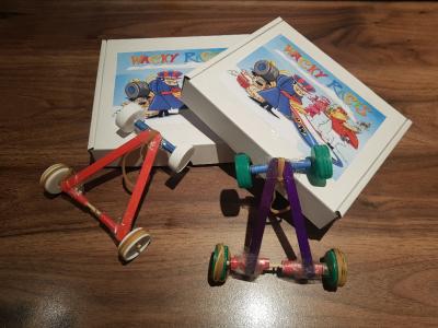 Scouts making wacky car toys